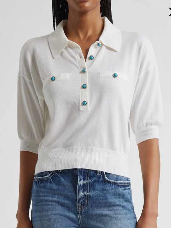 L'AGENCE Tops - L’agence Masaki White Polo Sweater with turquoise buttons size Large